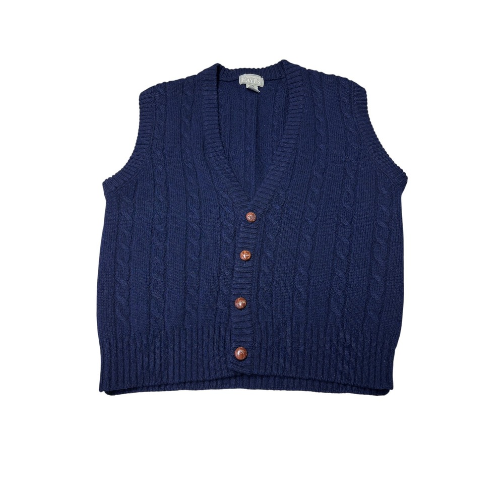 Vintage‎ Christopher Hayes Mens Navy Blue 100% Wool Cable Knit Sweater Vest L